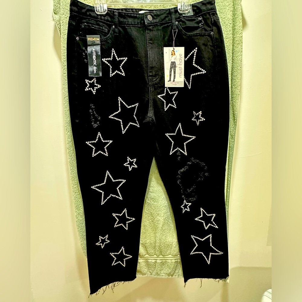 Hem & Thread Black Star High Rise Jeans